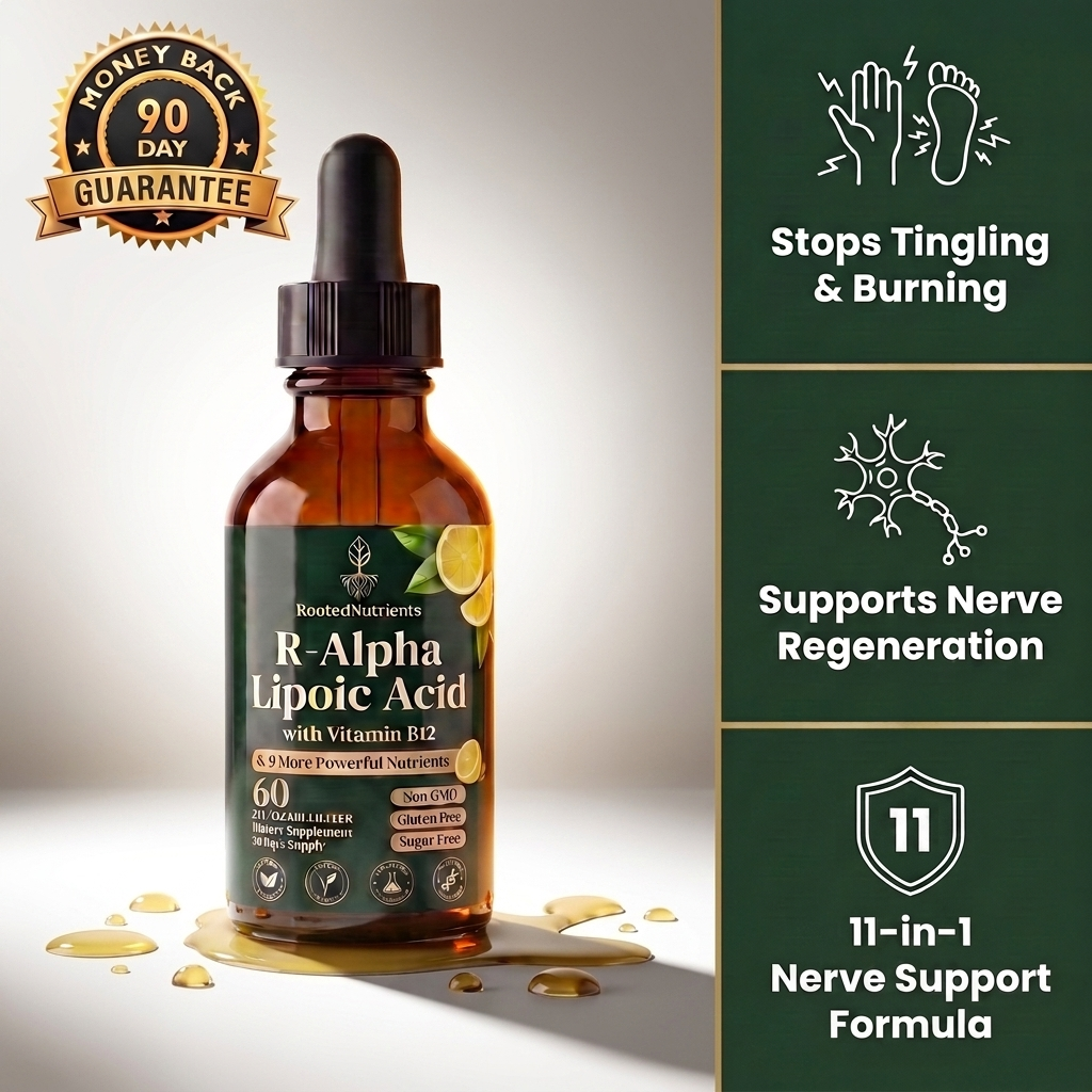 RootedNutrients 11-in-1 Nerve Support Drops — R-Alpha Lipoic Acid With Vitamin B12