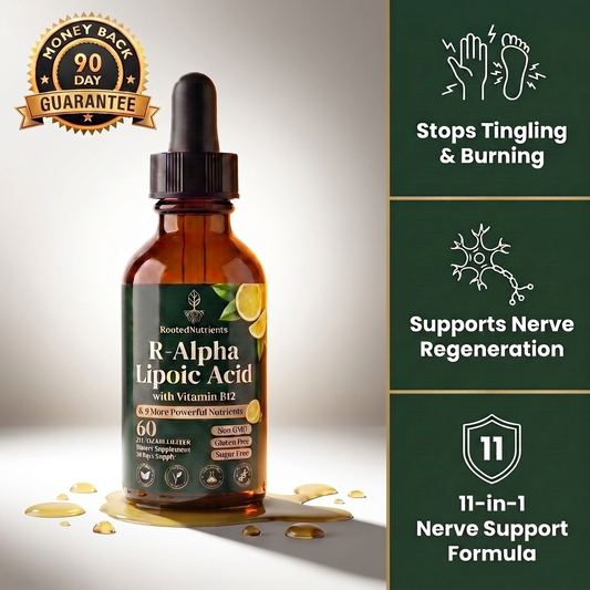 RootedNutrients 11-in-1 Nerve Support Drops — R-Alpha Lipoic Acid With Vitamin B12