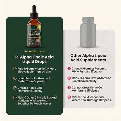 RootedNutrients 11-in-1 Nerve Support Drops — R-Alpha Lipoic Acid With Vitamin B12