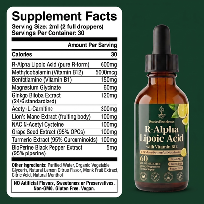 RootedNutrients R-Alpha Lipoic Acid Drops - Support Nerve Health & Regeneration